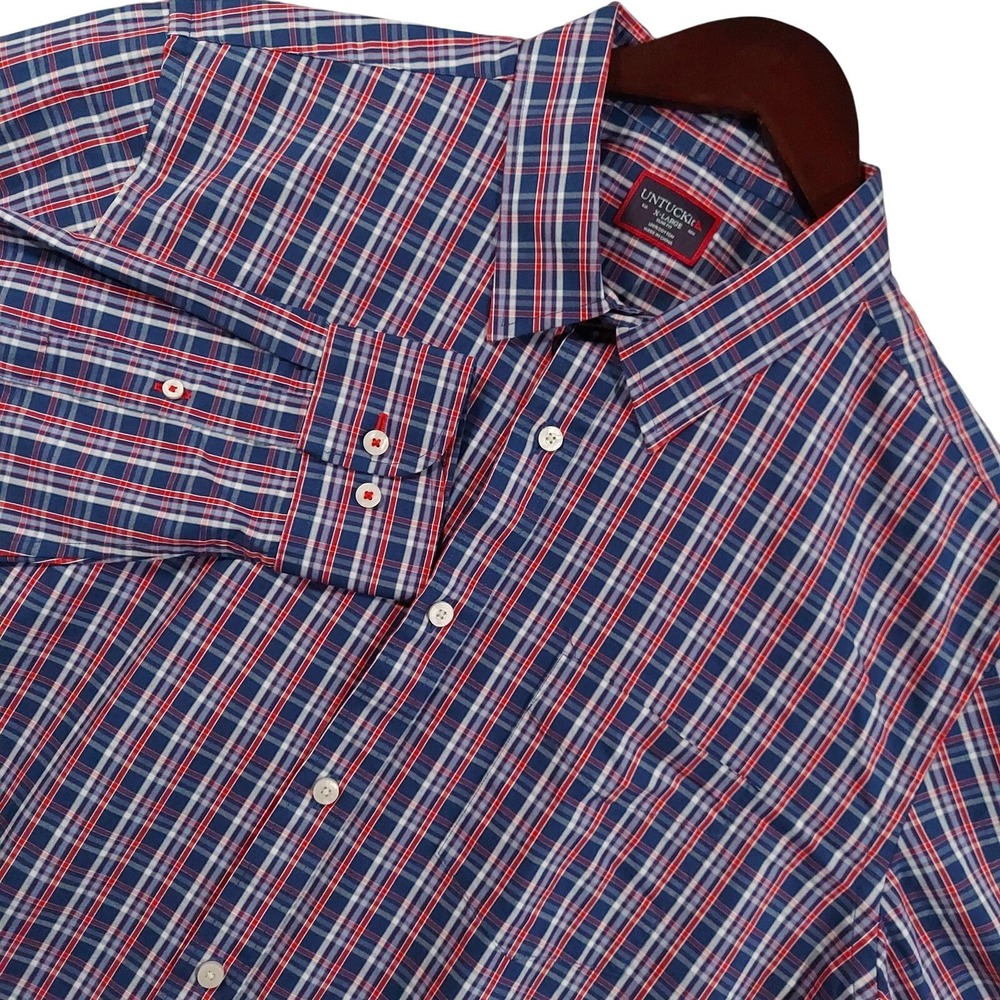 UNTUCKit Shirt Mens XL Blue Plaid Cotton Slim Fit Cormons Long Sleeve Button-Up